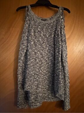 Express Off-Shoulder Marled Knit Sweater - Black & White